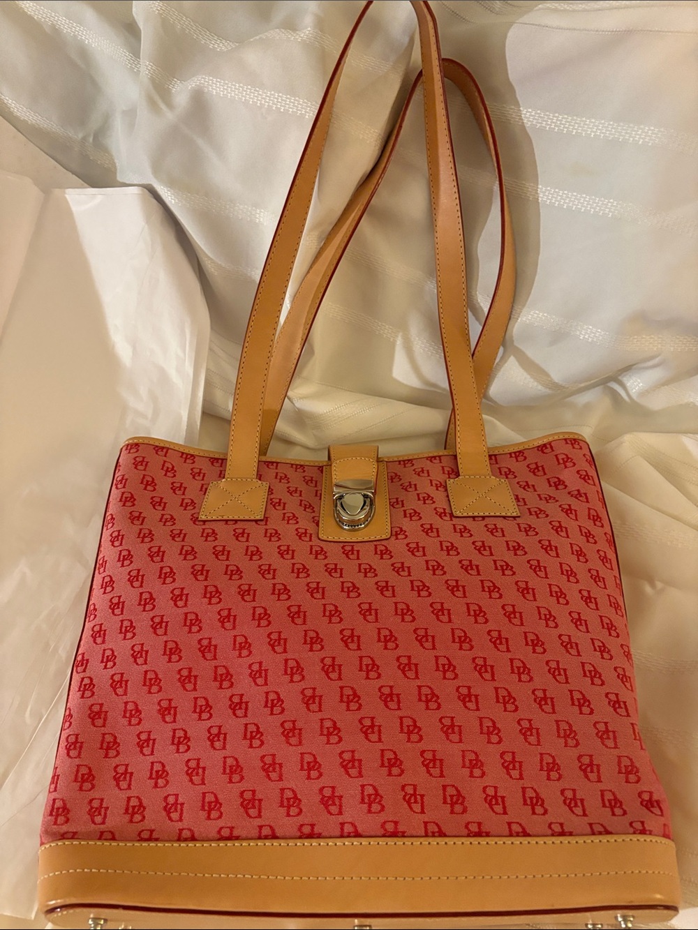 Dooney & Bourke Pink and Tan Monogram Tote